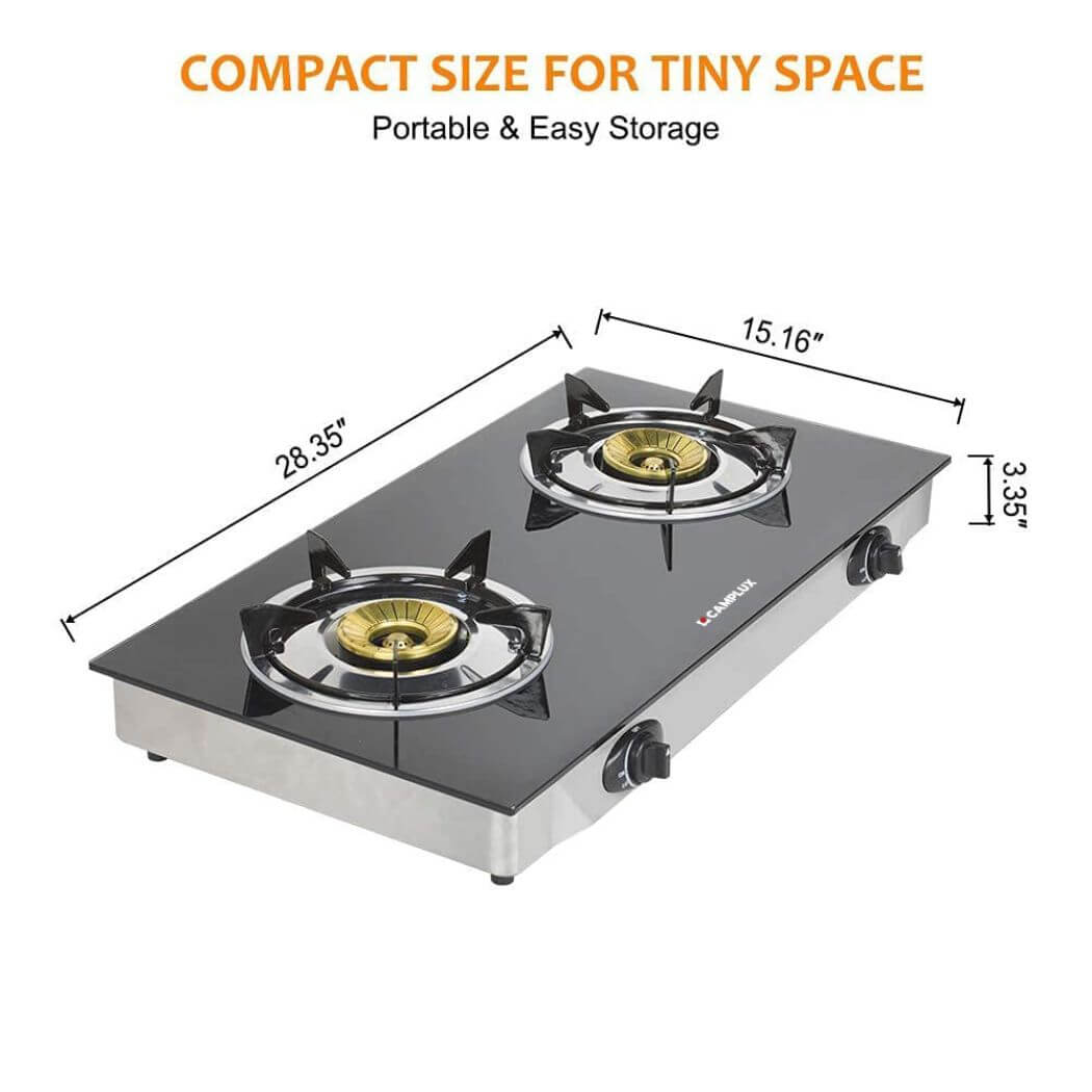 Camplux Propane Gas Cooktop Tempered Glass Double Burners Stove Auto Ignition LPG