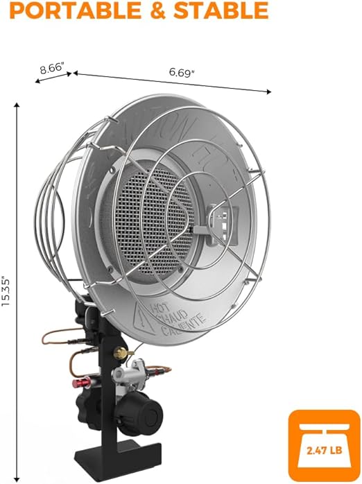 Propane Tank Top Heater, CAMPLUX Outdoor Tanktop Heater with Tip-Over Switch for Garage, Camping, Hunting, Single Burner Heavy Duty Steel 15,000 BTU