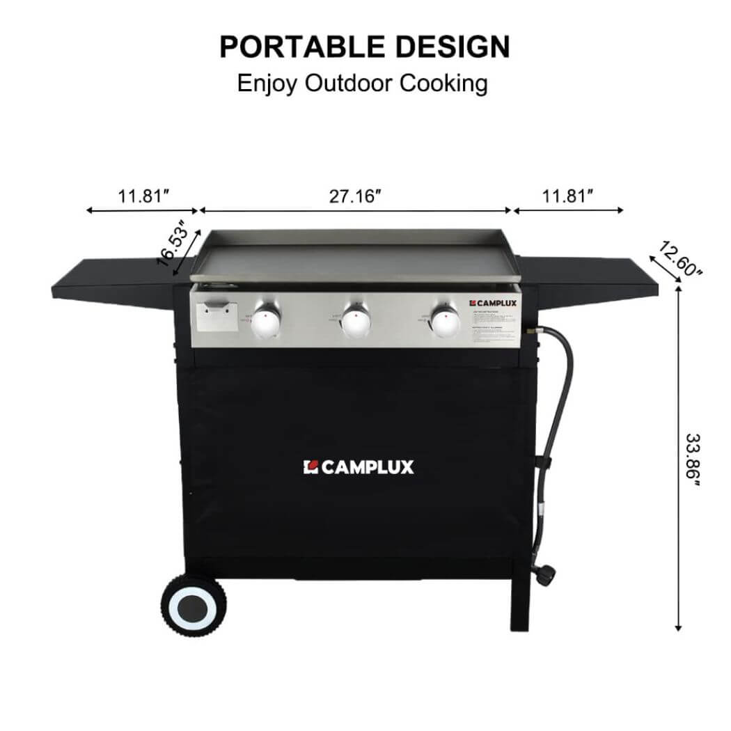 Camplux Outdoor Gas Griddle Grill Combo 3 Burner ,Camping and Tailgating 33,000 BTU w/ 20 LB LP Connector