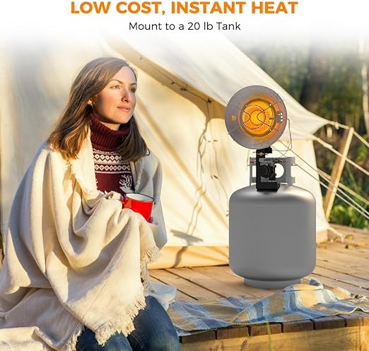 Propane Tank Top Heater, CAMPLUX Outdoor Tanktop Heater with Tip-Over Switch for Garage, Camping, Hunting, Single Burner Heavy Duty Steel 15,000 BTU