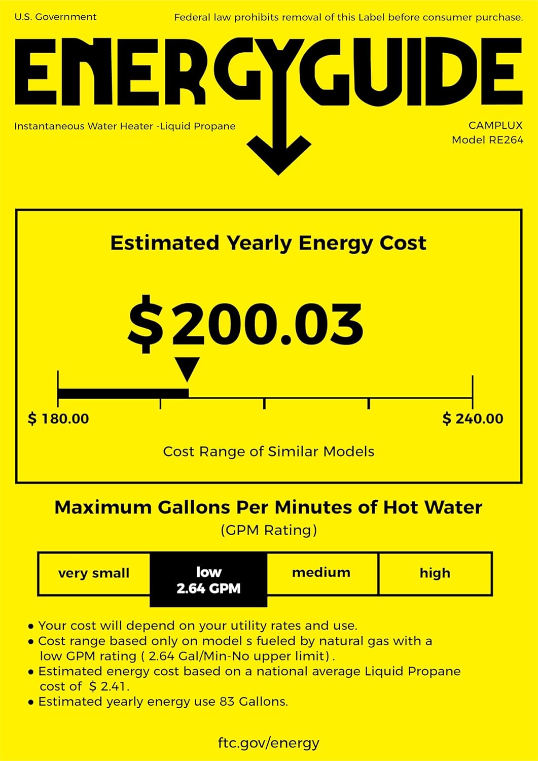 Camplux 2.64 GPM RV Water Heater 65,000 BTU Elite Line