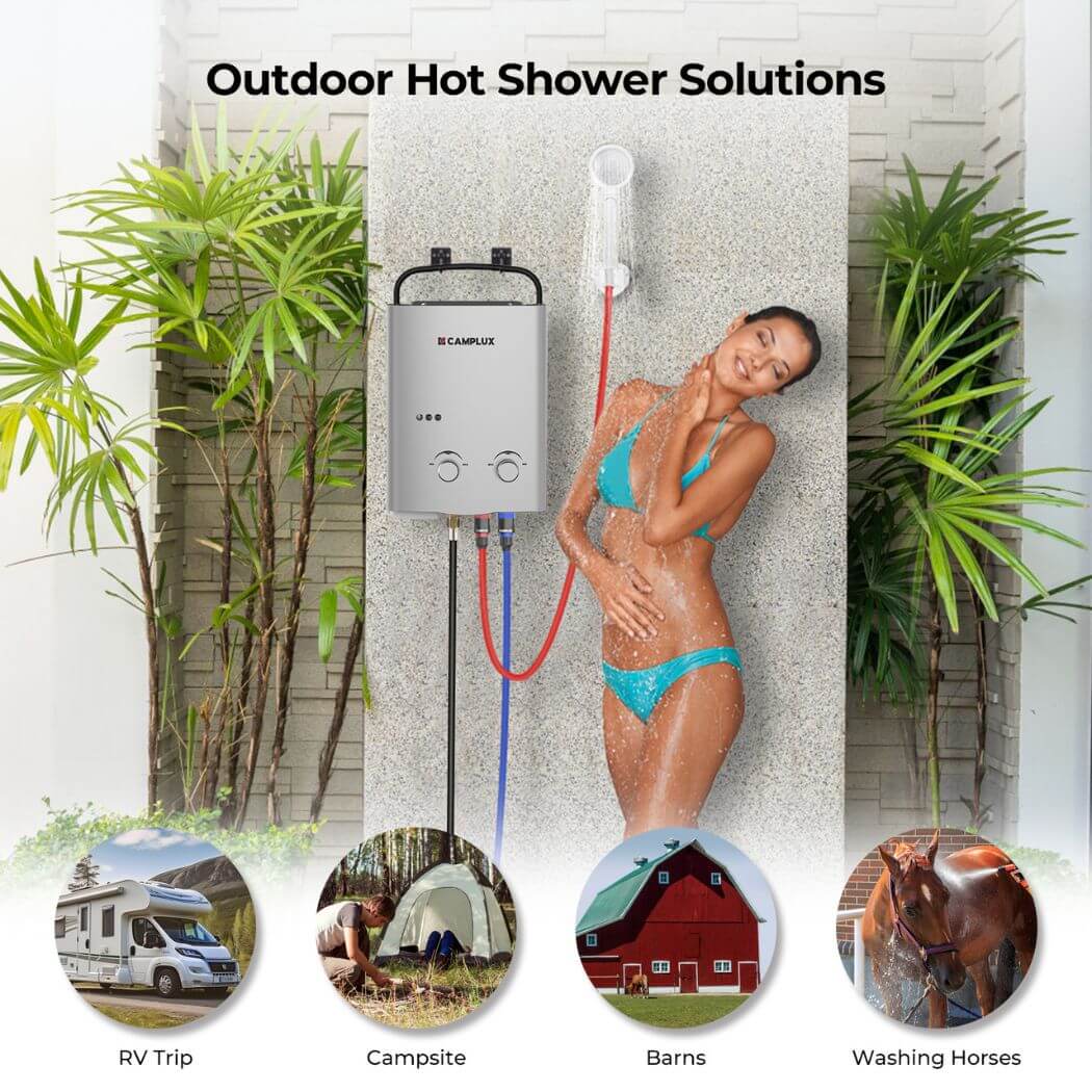 Camplux 5L 1.32 GPM Outdoor Portable Propane Tankless Water Heater - Silver