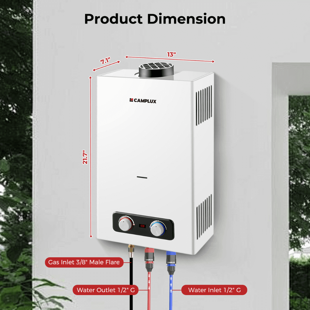 Camplux 2.64 GPM Tankless Propane Outdoor Water Heater, with 3.3 GPM Water Pump & Pipe Strainer