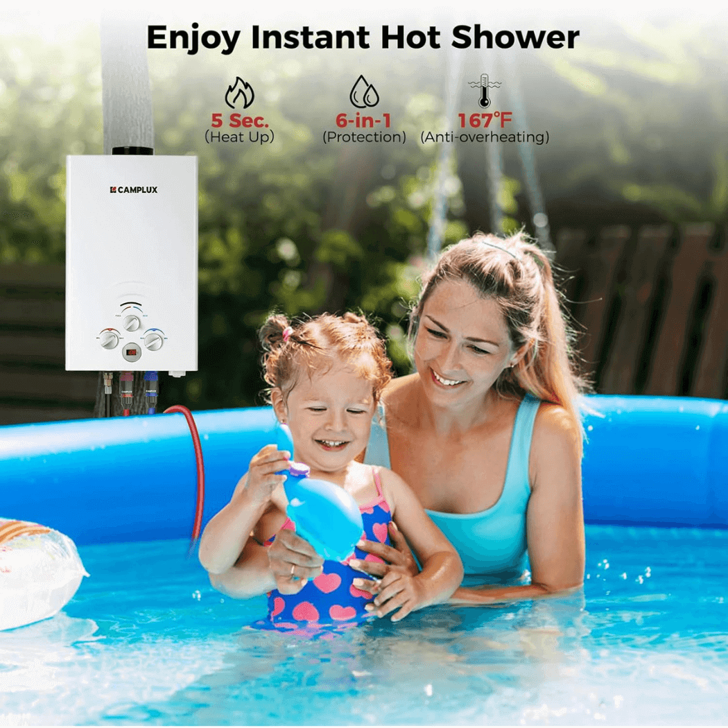 Camplux 2.64 GPM Propane Portable Gas Water Heater With Digital Display, White