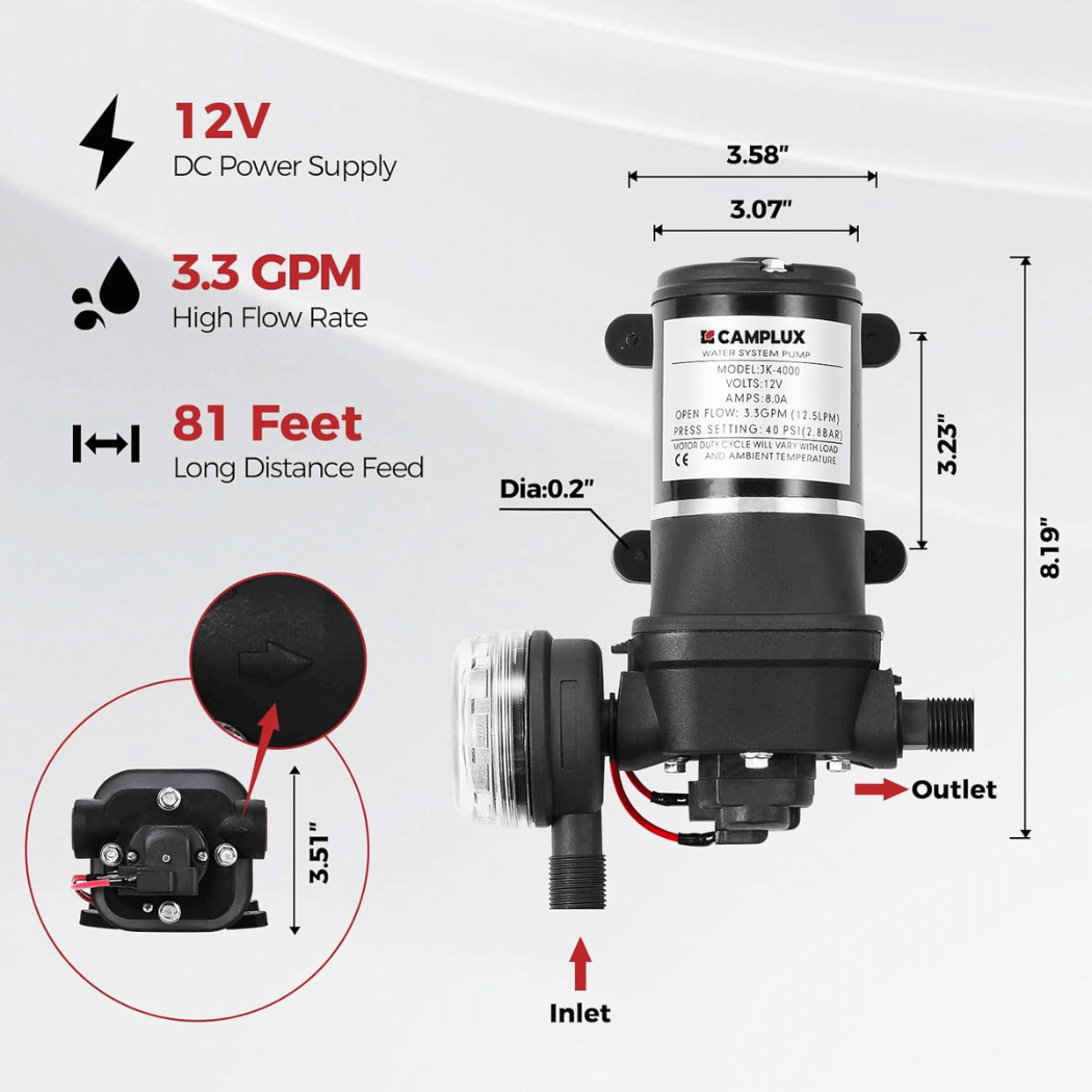 Propane Portable Tankless Water Heater Outdoor, Camplux 2.64 GPM Instant Hot Camping Showers with 3.3 GPM Water Pump & Pipe Strainer