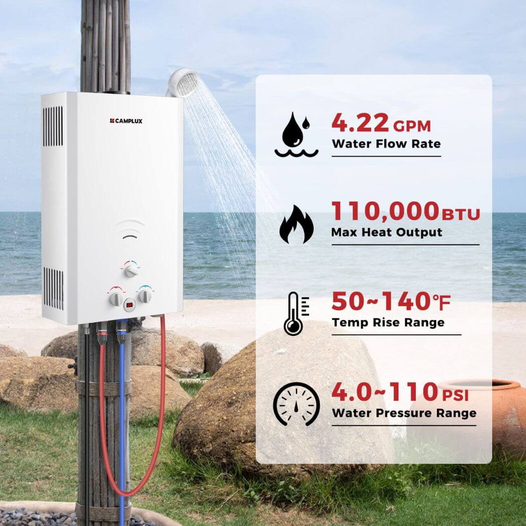 Camplux 16L Outdoor 4.22 GPM Propane Gas Tankless Water Heater