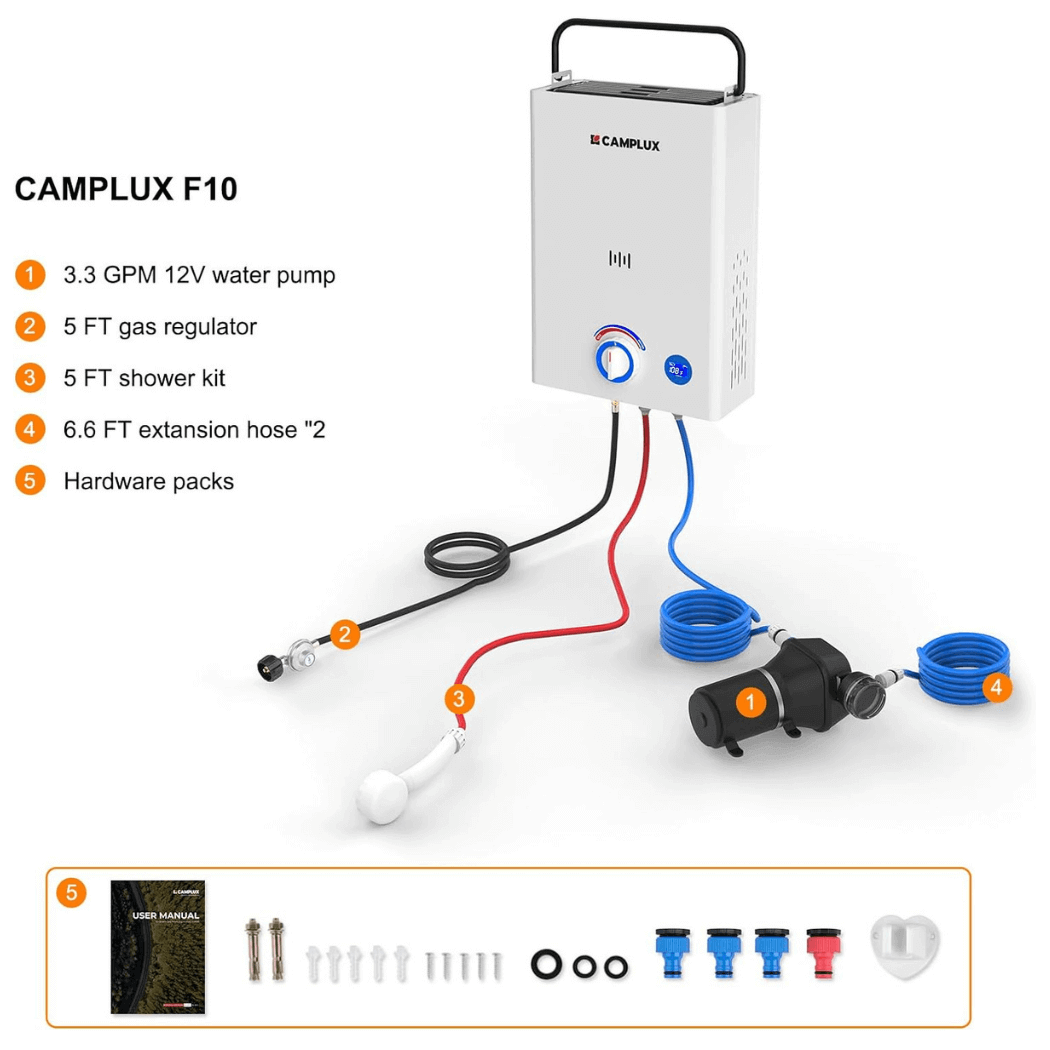 Camplux Portable Tankless Water Heater F10 Pro, 68,000 BTU, Outdoor, First Series