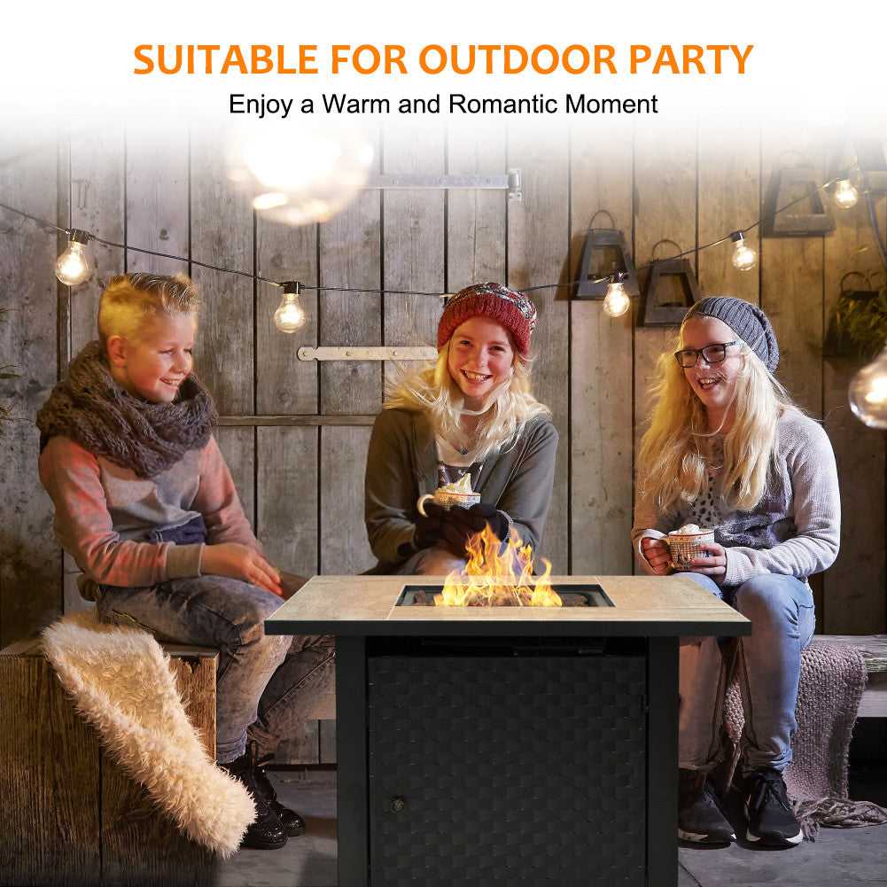 Camplux Propane Fire Pit Table, 30 Inch Outdoor Gas Fire Pit with Lid, Lava Rocks, Ceramic Tabletop, 50,000 BTU Adjustable Flame, Auto Ignition, Square Fire Table