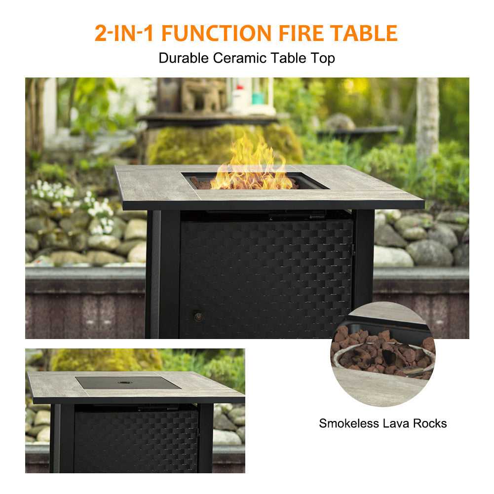 Camplux Propane Fire Pit Table, 30 Inch Outdoor Gas Fire Pit with Lid, Lava Rocks, Ceramic Tabletop, 50,000 BTU Adjustable Flame, Auto Ignition, Square Fire Table