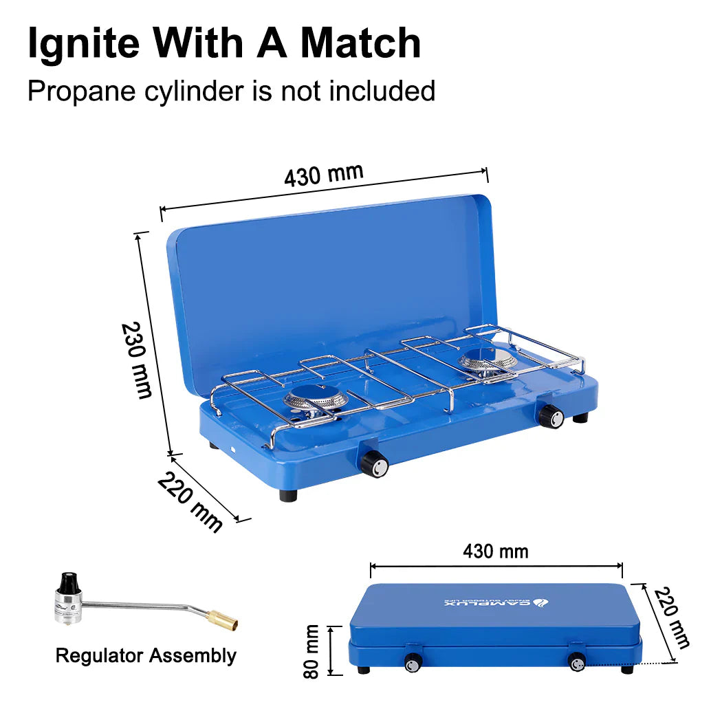 CAMPLUX Camping Stove 2 Burner Gas Portable Propane BBQ Supply Cooker