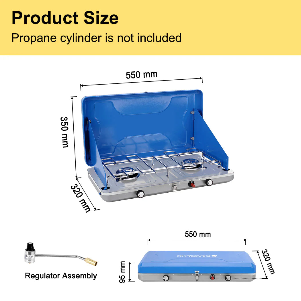 CAMPLUX Portable Camping Stove 2 Burner Gas Propane BBQ Windproof Cooker