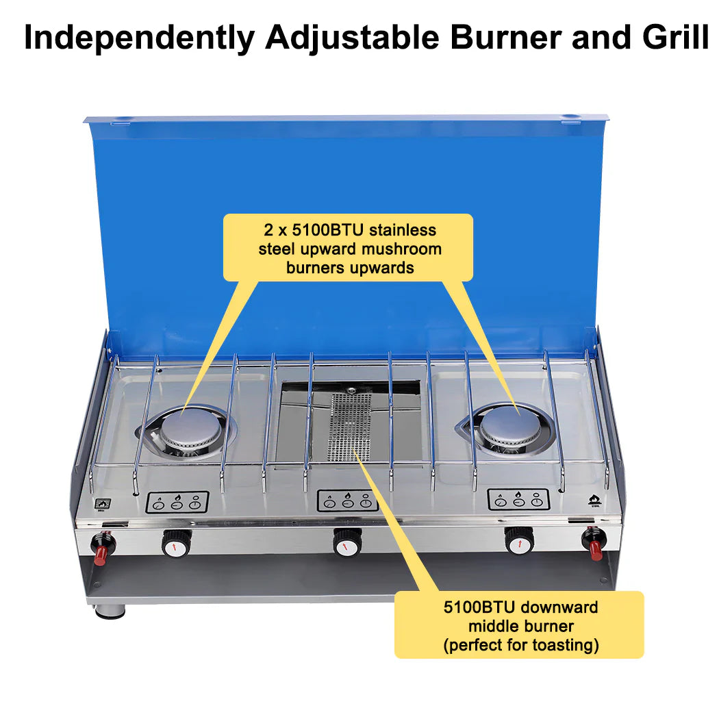 CAMPLUX Portable Camping Stove with Legs 2 Burner Gas Grill Butane BBQ Stove