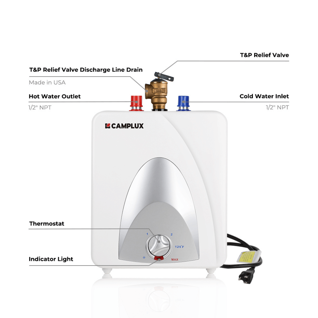 Camplux Electric Mini Tank Point of Use Water Heater 120V - 1.3 Gallon