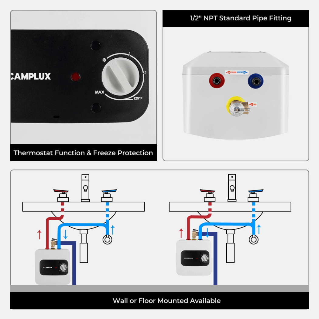 Camplux Electric Mini Tank Water Heater 120V - 1.3 Gallon