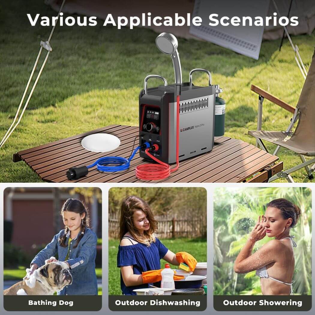 Camplux Portable Camping Tankless Water Heater for various scenarios