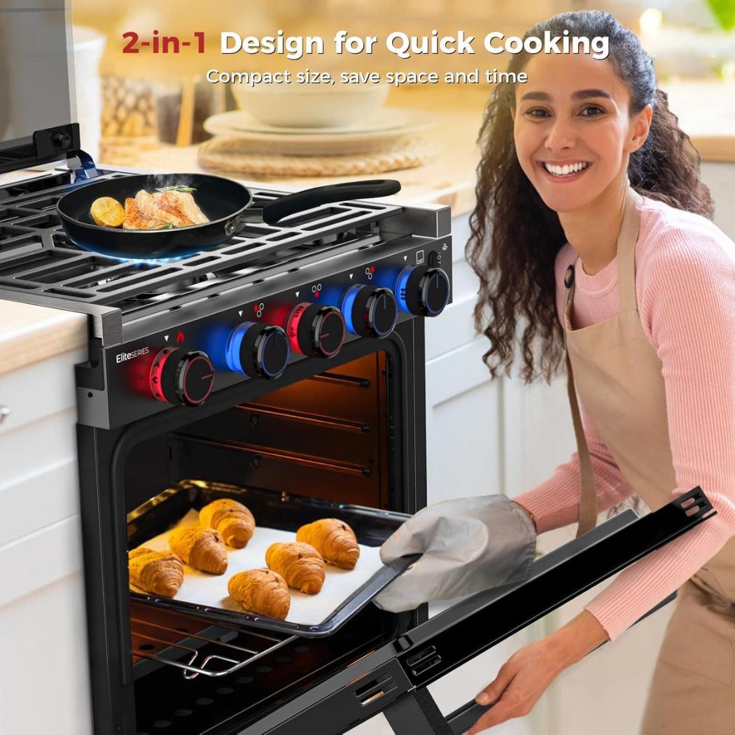 Camplux RV Stove Gas Range Oven w/ 3 Burners Cooktop 21 Inches ELITE