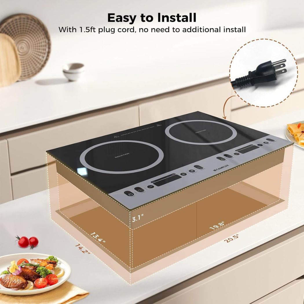 CAMPLUX RV Induction Cooktop 2 Burners 1800W, Electric Cooktop 120V Plug in, Portable Induction Stove