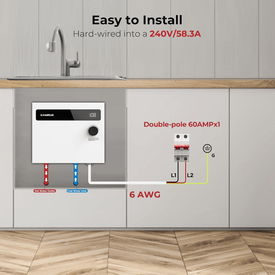 Camplux On Demand Electric Tankless Water Heater 14kW | White