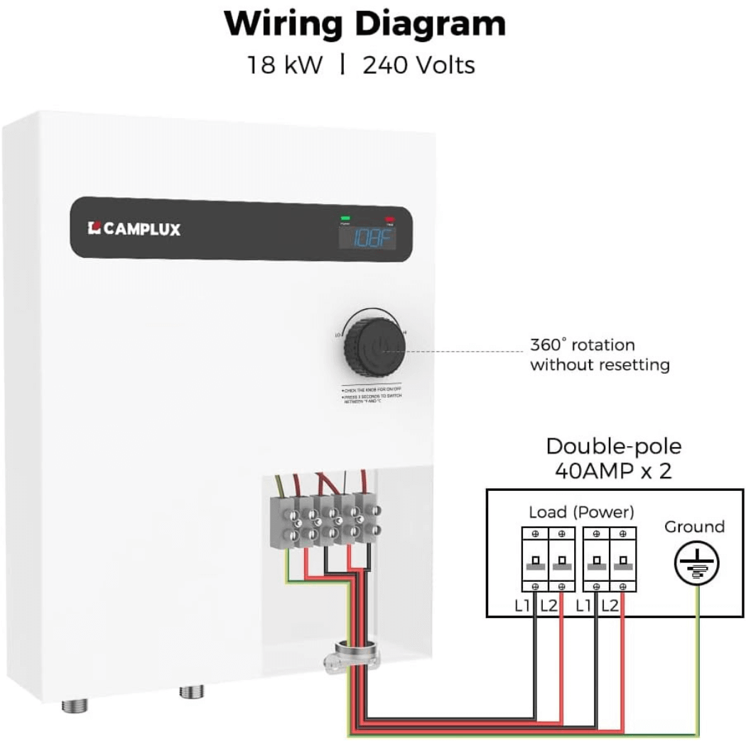 Camplux On Demand Electric Tankless Water Heater 18kW | White