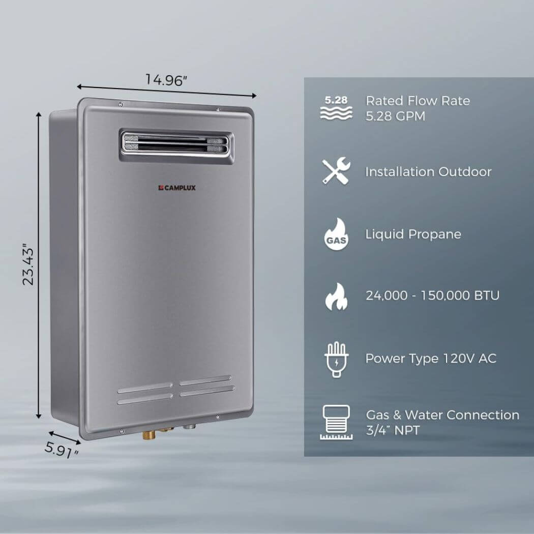 Camplux Whole Home Outdoor Tankless Hot Water Heater 5.28 GPM | Gray